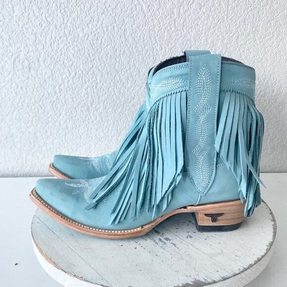 Lane SENITA FALLS Womens Cowboy Bootie 7.5 Blue Fringe Western Short Cowgirl - Picture 4 of 11